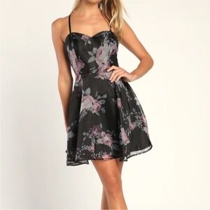 Lulu's Black and Pink Floral Mini Dress